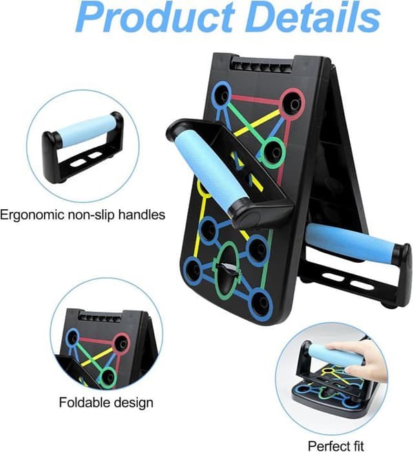 Push-up board - Sammenfoldelig, Multifunktionel - Ergonomisk - Med 2 modstandsbånd - Sort
