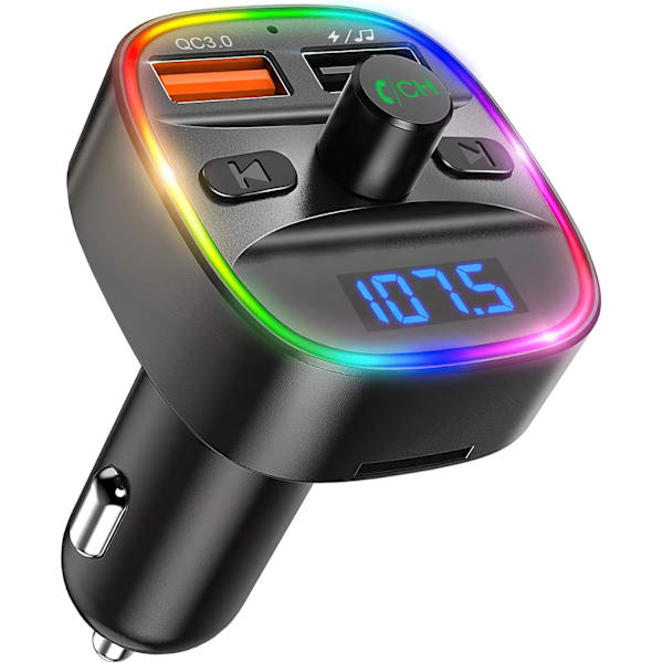 Bluetooth FM -lähetin - Bluetooth V5.0 langaton - Pikalataus 3.0 - 7 LED RGB Colors