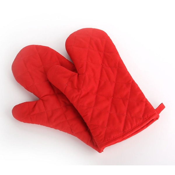 Ugnsmikrovågsvantar, högkvalitativa värmebeständiga kökshandskar bomull och polyester quiltade överdimensionerade handskar, 4 par röda