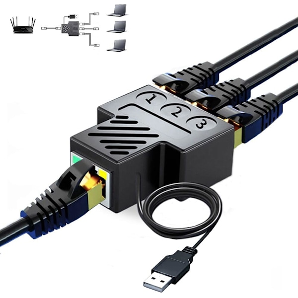RJ45 Ethernet-splitteradapter, Aoaizue 1 til 3 porter [3 enheter samtidig nettverk] RJ45 nettverksutvidelse 100 Mbps Internett-hastighet 8P8C