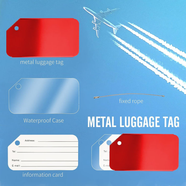 6-pack metall bagasjemerker for kofferter, vanntette bagasjemerker for koffert, navn ID-kort bagasjemerker for Fam