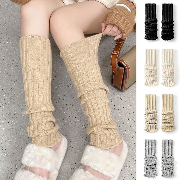 1 par benvärmare strumpor   Passar höga stretchiga stickning långvarig användning dekorera hålla varma bekväma kvinnor extra långa tunga slouch bomull H Beige One Size