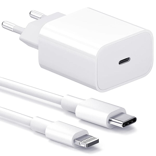 Oplader til iPhone - Hurtigoplader - Adapter + Kabel 20W USB-C Hvid 1-Pakke iPhone 1-Pack iPhone