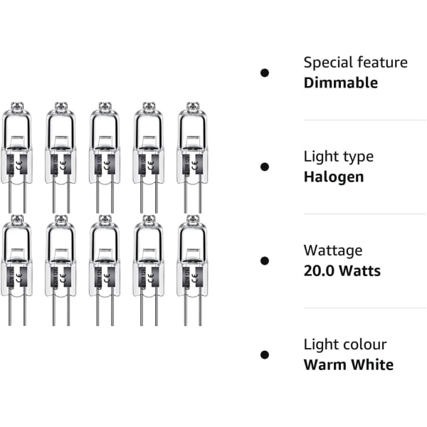 G4 halogeenilamput 20W 12V - Lämmin valkoinen - 10 kpl 20W 10pcs