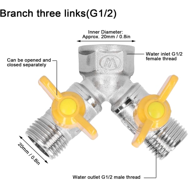 Kugleventil Vandhane Adapter, Messing Y-Type Dobbelt Udløb Automatisk Hane Splitter, Heavy Duty Messing Have Slange Connector Tap Splitter, til Havevanding
