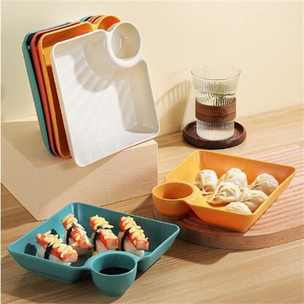 2 stk Serveringsfat med Dyppefat, Japansk Sushifat Dumplingfat Chips og Salsa Fat Snacksfat Serveringsbrett med Sausdeler