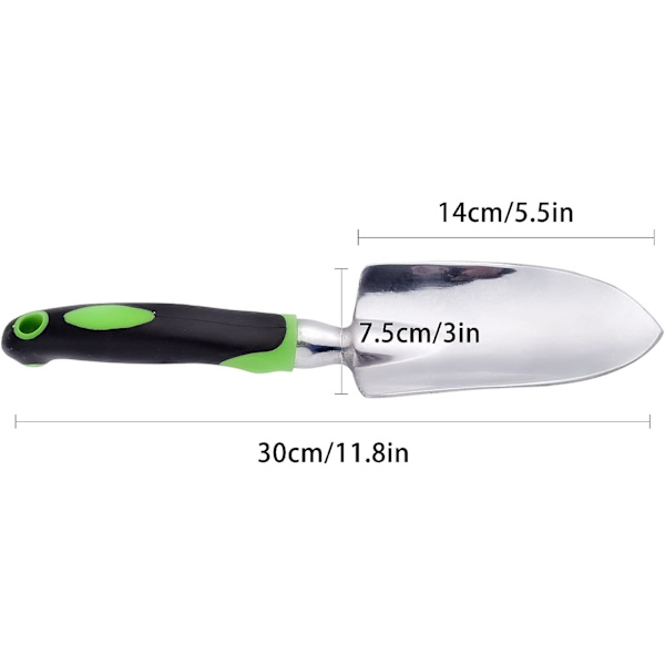 Murerskje og håndbred spade spiss med myk gummiert sklisikkert ergonomisk håndtak for planting, omplanting, luking, flytting og utjevning av jord