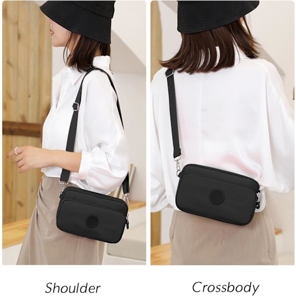 Liten Crossbody-väska i Nylon för Kvinnor, Mini Axelväska för Damer, Vattentät Lättvikts Telefonväska med Flera Fack