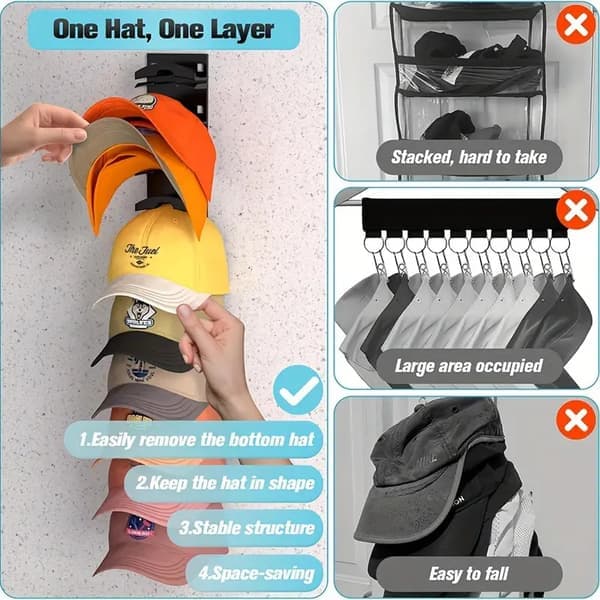 Hattestativ for baseballcapser, hatteorganisering for baseballcapser 2PCS