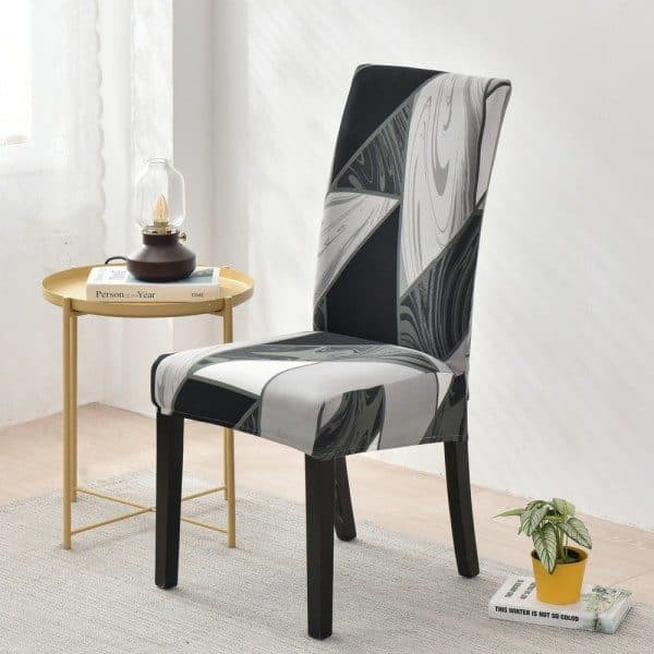 6-pack Stretch Matsalsstol Slipcovers (Geometrisk Svart, Set med 6)
