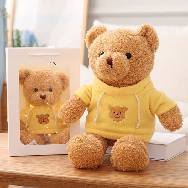 pehmolelut - 30cm pieni ruskea karhu - Suloinen pehmustettu eläin T-paidassa - Ihana lahja lapsille, tytöille, pojille, tyttöystävälle (ruskea-keltainen)
