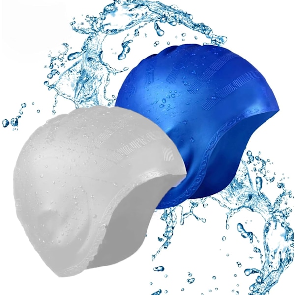 2 kpl uimahattu, peittää korvat uimahattu kylpyhattu silikoni vedenpitävä, korvasuojalla unisex aikuisille naisille miehille Blue+white
