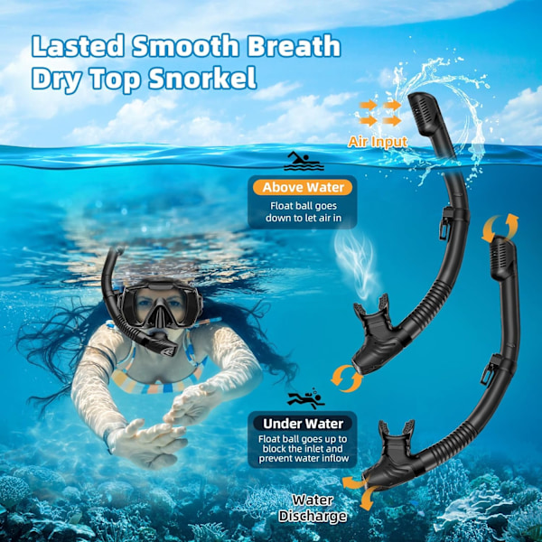 Set for voksne snorkleutstyr Anti-Leak og Anti-Fog herdet glass View Swim Mask Dry Top Snorkling Scuba Diving Svømming Reise med bæreveske