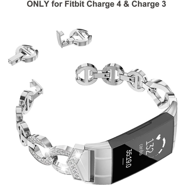 Yhteensopiva Fitbit Charge 4 rannekkeen/lataus 3 rannekkeen kanssa naisille Silver