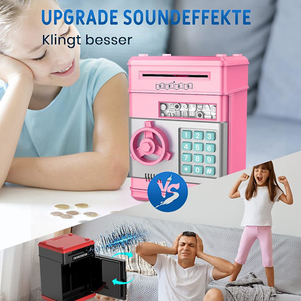 Pengeboks, Jenteleker 3-12 år, Spargris for Barn ATM Sparbank Passordboks, Kontanter Mynt Pengeboks, for 5 6 7 8 9 år gamle jenter, Rosa
