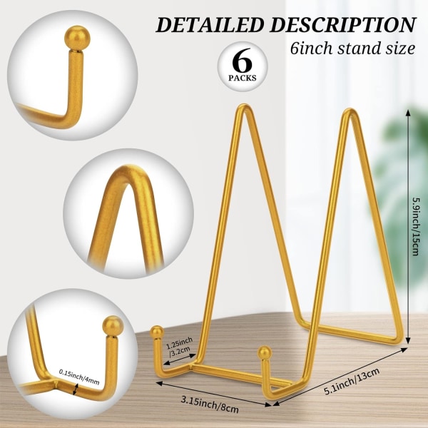 6 kpl Kultaisia Alustaseisimia Näyttöön, 6 tuuman Seisova Kuvakehyksen Alusta, Astian/Kirjan Näyttöalusta Astianpidike (Kulta)