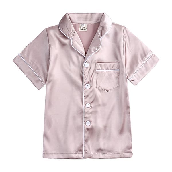Pyjamas i satin, kortärmad, barnsovkläder aprikos apricot 130