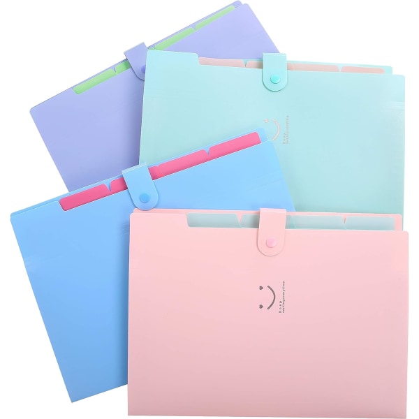Udvidende filmappepung Dokumenter A4-mappelommer med spændelukning til kontor, mappe med 5 lommer, lyserødt omslag