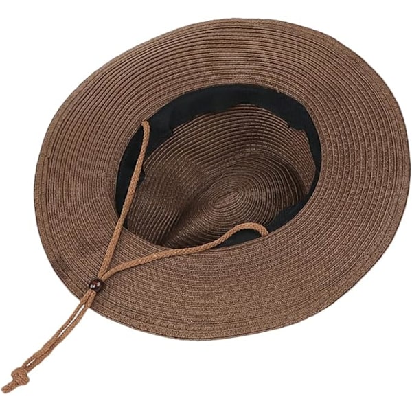 Unisex Halm Solhatt Panamahatt Fedora Trilbyhatt Safari Strandhatt Sol UV-skyddande hatt med justerbar hakrem för män kvinnor