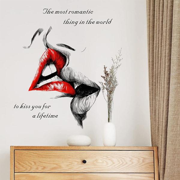 Wabjtam Sexy Red Lips Kiss Wall Decals, Kiss You For A Lifetime Quotes Wall Stickers, Kissing Lips Fashion Silhouette Mural, Removable Diy Vinyl Decor