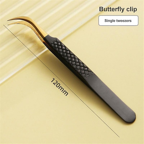 1pcs  Black gold precision tweezers high-grade mesh pattern dolphin gold feather clip Set With Bag Stainless Steel Accurate Volume