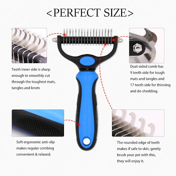 Pet Grooming Tool Dog Brush - Dobbel Dematting Kam - Undercoat Rake Deshedding Tool, For Lang Håret Katt Hund Floker Fjerning