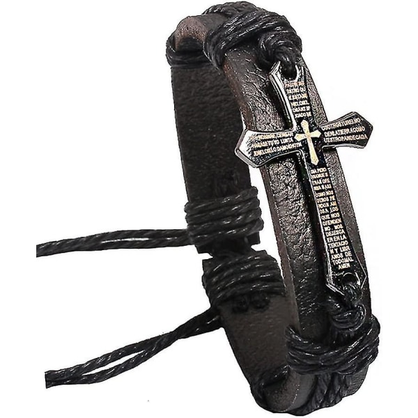 Handgjorda läderarmband set för Heilwiy män och kvinnor Vintage korspärlor flätad svart punkpresent