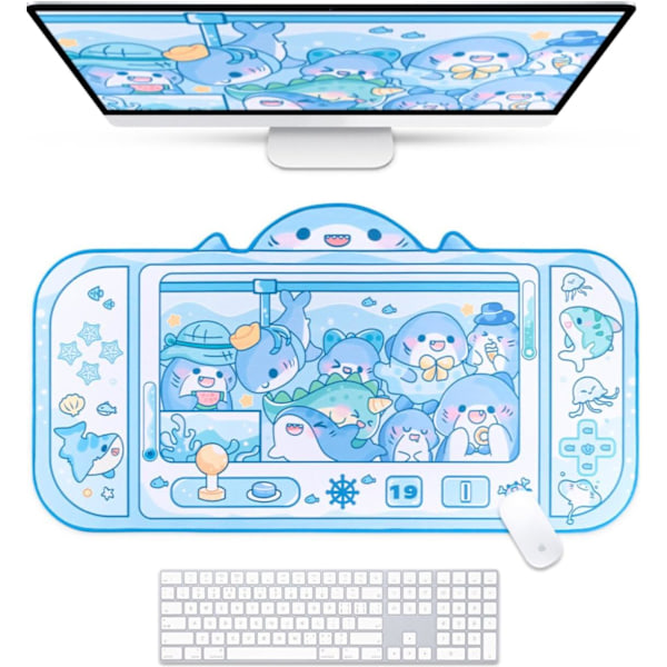 Shark skrivebordsunderlag | Kawaii søt anime tastatur spill PC bærbar mus stor musematte matte