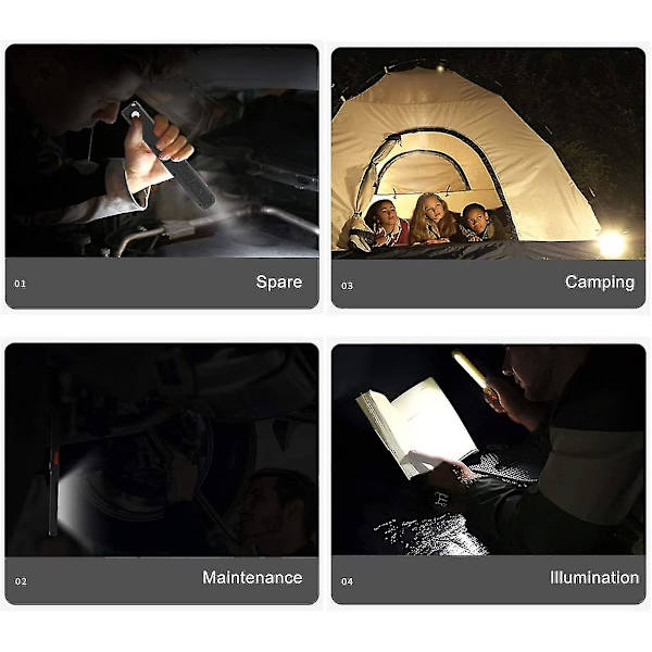 Kryc-genopladelig LED arbejdslys, 2 i 1 dobbelt farve kombinationslys inspektionslys og LED lommelygte med dobbelt magnet til bil garage værksted kamera