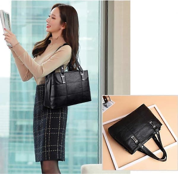 Håndtasker til damer Top Handle Læder Skuldertaske Crossbody Tasker Dame Tote Messenger Designer Tasker (Sort)