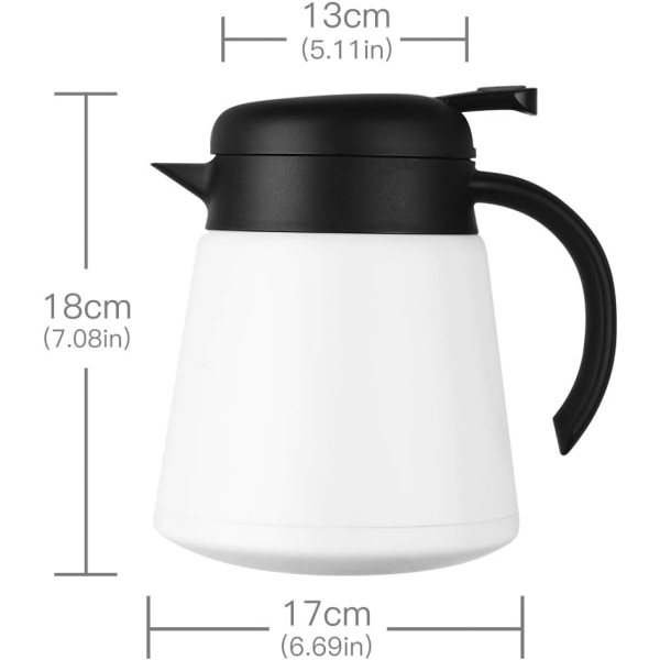 800 ml 304 18/10 thermal teräksestä valmistettu lämpökarahvi/kaksiseinäinen tyhjiöeristetty kahvipannu, jossa painonapin yläosa, yli 12 tunnin lämmön- ja kylmänkesto, BPA-vapaa