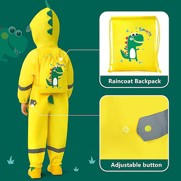 1-12 år Gammal Tecknad Dinosaurie Vattentät Jumpsuit Regnrock Med Huva Barn Hel Regnrock Tur Barn Regnkläder Kostym