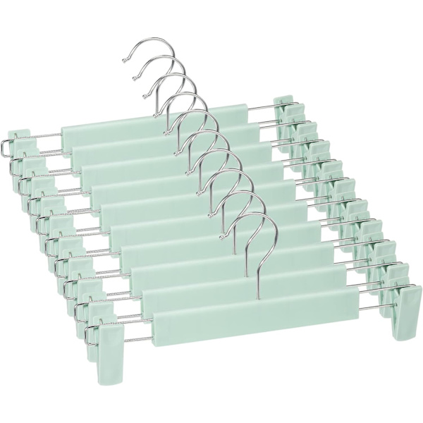 10-pack klädhängare med starka halkfria justerbara klämmor, platsbesparande byxhängare Green