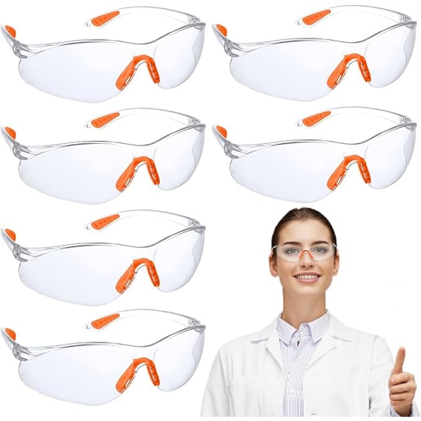 8 st. skyddsglasögon för arbete, klara glasögon, kemiska laboratorieglasögon med gummiskalmar för säker passform och anti-repa