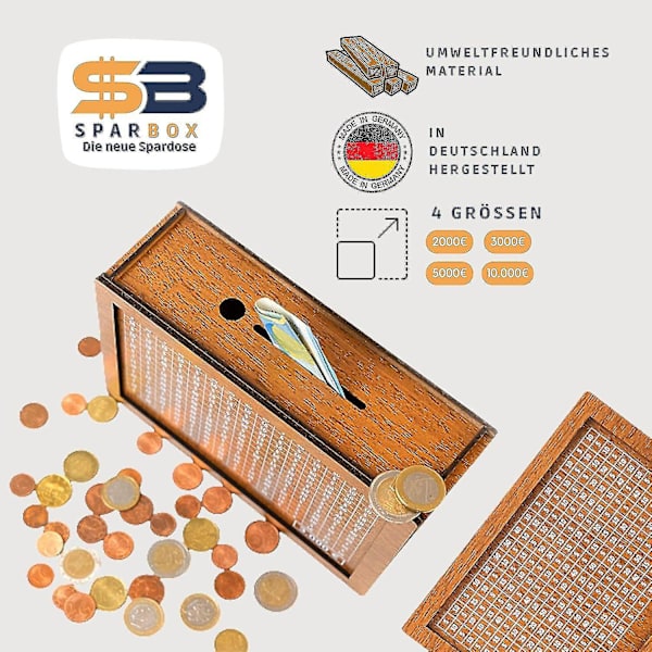 Sparebøsse med sparemål og afkrydsningsnumre - 2000 euros