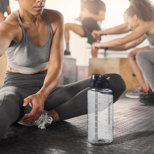 2 liters sportsvandflaske, lækagesikker vandflaske, 2 liter, vandflaske med sugerør, Drikkedunk til motiverende træning med tidsmarkør