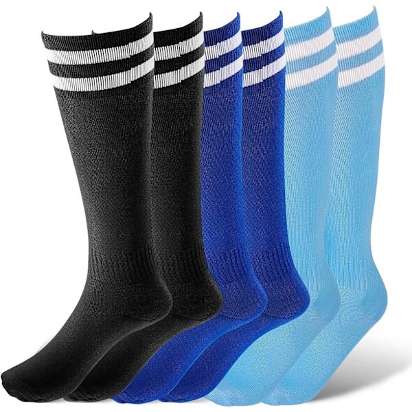 3 Pairs Kids Football Socks, 3 Colors Childrens Football Socks Kids Breathable Soccer Socks for Daily Running Training Socks for Kids Boys Aged 5-12