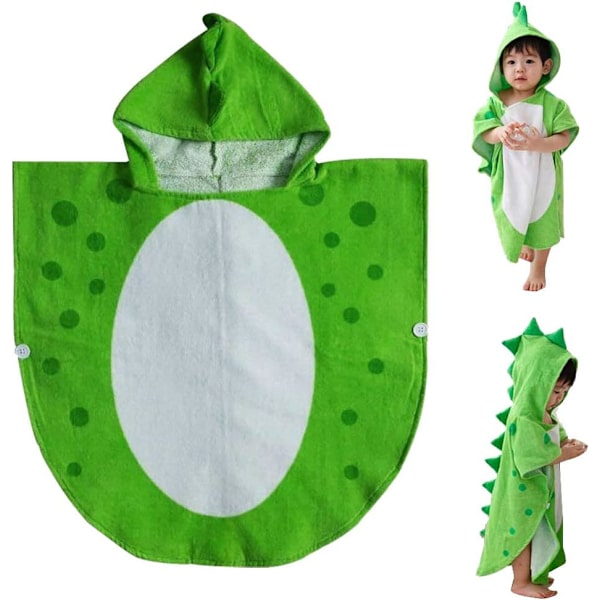 Hettehåndkle for babyer, bomullsdinosaurmønster Søt badehåndkle Barneskjorte Strand Svømming Hetteponcho for babyer gutter jenter (grønn)