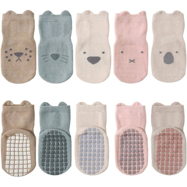 5 par baby børne anti-slip sokker bomuld ikke-skrid ankel sokker dyr 0-1years