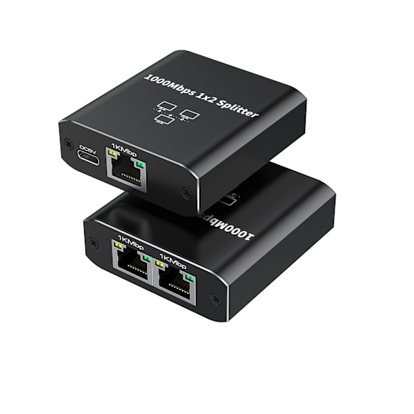 1000 Mbps Ethernet-splitter 1 til 2 nettverkssvitsj Ethernet-svitsj RJ45 LAN Internett-splitter med USB C-strømkabel for datamaskin, hub, svitsj, ruter