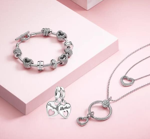 Mor og datter-forbindelse - Søt sjarm for foreldre og barn - DIY-perler Sterling Silver