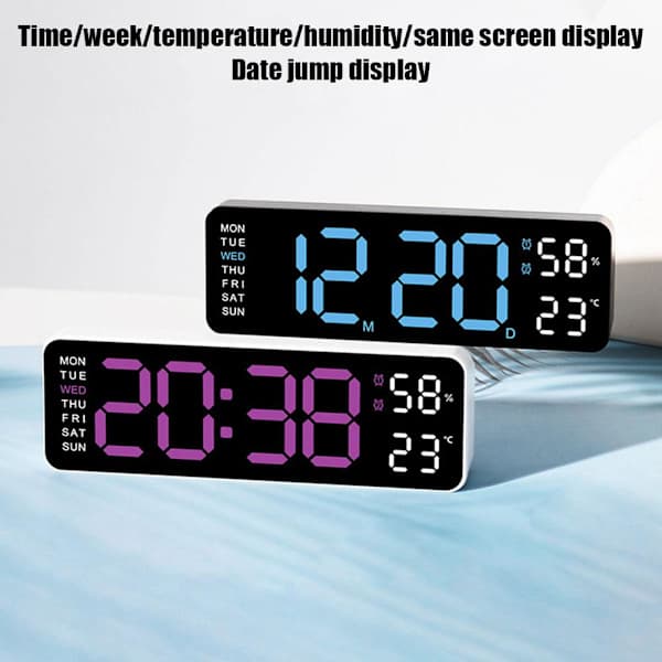 Med Kalender Datum Temperatur LED Stor Display USB Digital Väggklocka R9 Vit ram blått ljus 1 st White shell blue light 1pcs