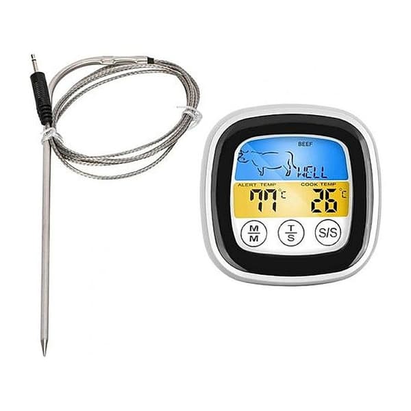 Trådløst kødtermometer, digitalt elektrisk kødtermometer med touchskærm, timer og alarmfunktion