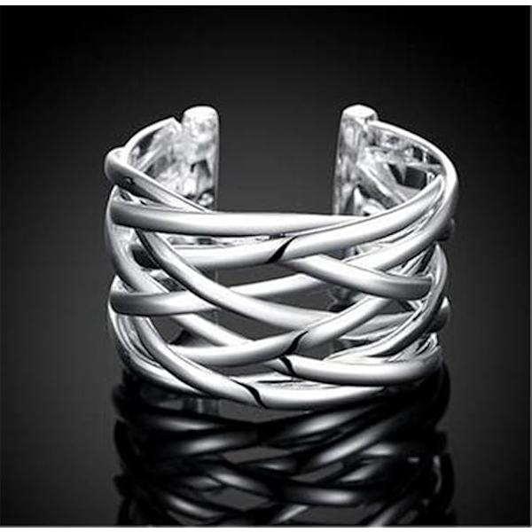 Damemote Smykker 925 Sterling Sølv Geometri Justerbar Utskjæring Strikkede Åpne Ringer For Kvinner