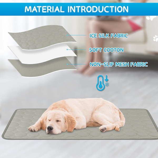 Køleunderlag til hunde i is-silke, ikke-giftig kølepude til hunde og katte, sammenklappelig sommermadras til dyr, varmeaflastningsmåtte M 70*55CM