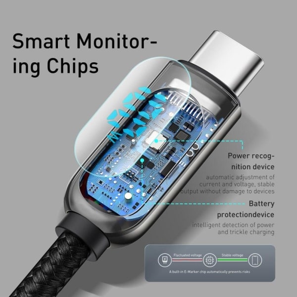 BASEUS Display Snabbladdning USB-C till USB-C 100W 2m svart