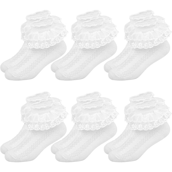 6 Pairs Girls Lace Socks Children Baby Cotton Ruffled Trim Ankle School Socks Fancy Princess Cute Partywear Socks