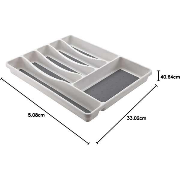 Premium Soft touch 6-fack kök Besticklåda Bestick Organizer Fack, vit & grå ny 6 sektioner
