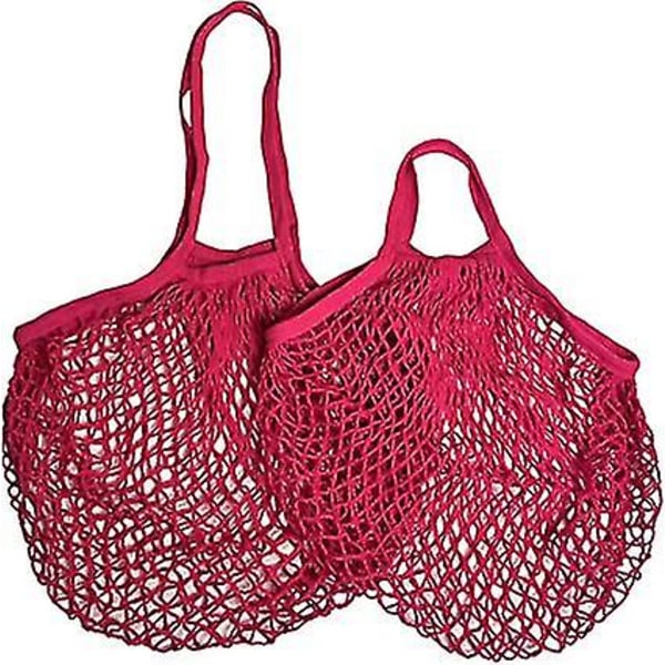 2 Pcs Net Mesh Shopping Bags Bright Pink