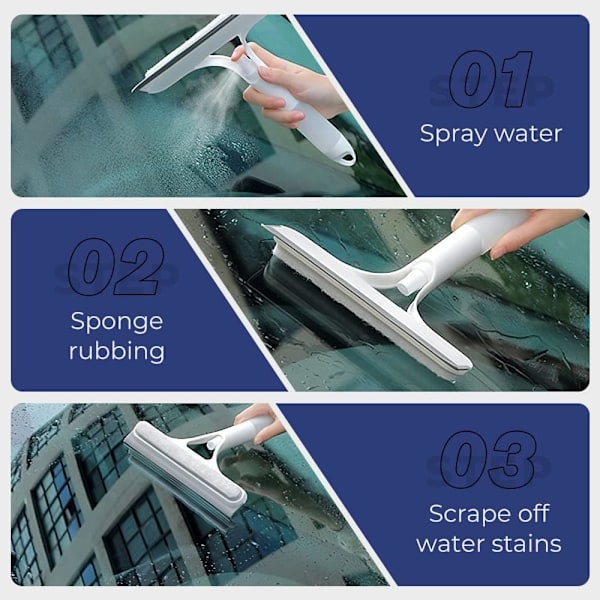 3 i 1 Vindusvasker med Squeegee, Sprayflaske for Bil, Innendørs, Utendørs, Fliser og Glass, Multifunksjonelt Rengjøringssett - Spray, Tørk, Squeegee (Gul)